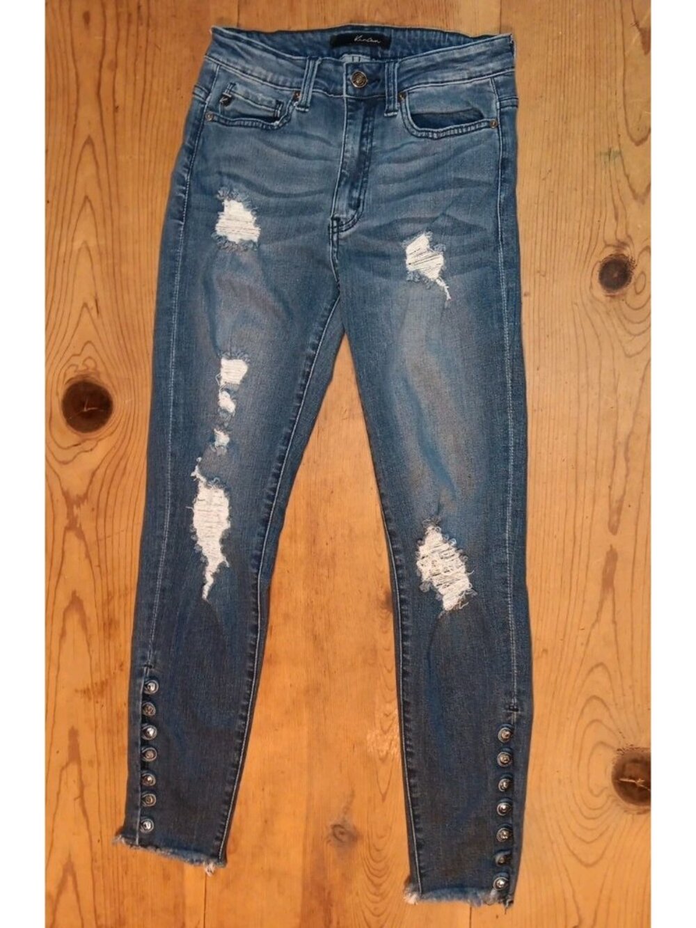KANCAN Skinny Stretch Jeans Ripped Distressed Juniors 5 26 Blue Bling Rhinestone
